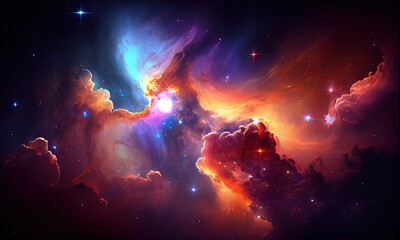 Obraz na płótnie Canvas The universe is a nebula of stars and planets, generative AI
