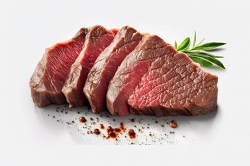 Juicy steak of meat. Fast food, delicious food. White backgeround isolated.