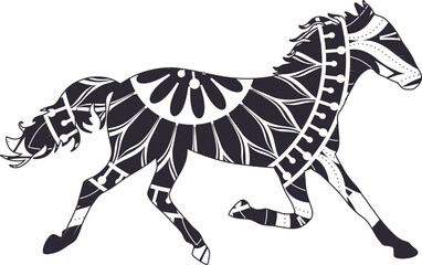Horse mandala coloring page for kids and adults, animal mandala editable vector illustration