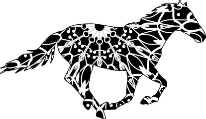 Silhouette of running horse with editable vector illustration