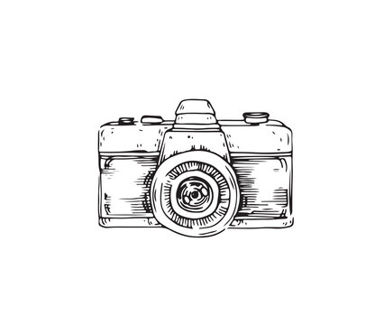 Camera. Vector illustration in doodle sketch style.