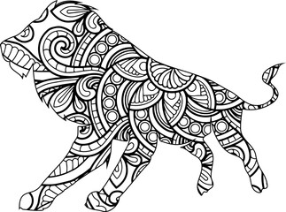 Mandala animal designs with lion vector, Lion mandala coloring page for Kids and Adults editable vector illustration