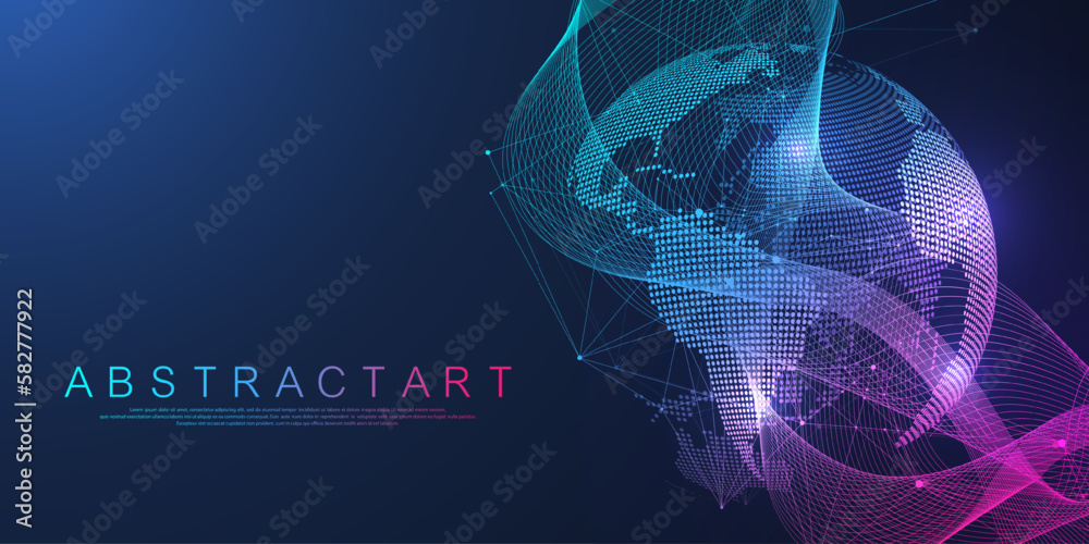 Leinwandbilder Global network connection concept. Big data visualization. Social network communication in the global computer networks. Internet technology. Business. Science. Vector illustration