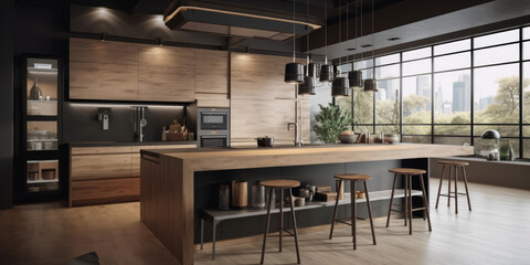 Fototapeta na wymiar Modern Kitchen interior, background, 3d render Generative AI
