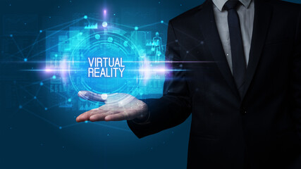 Man hand holding digital technology concept