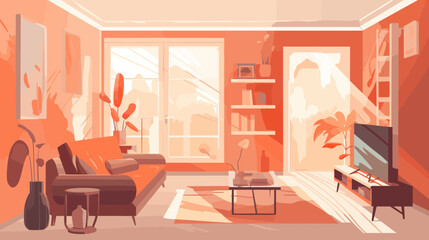 An Artsy Living Room With Plants. Scalable, Editable Vector Art