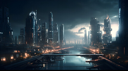 Futuristische orangene Stadt, Zukunft, Stadt in der Zukunft