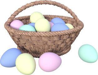 Isolated Easter Colored Eggs In Wooden Basket Illustration on Transparent Background - 3D Render