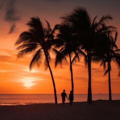 couple walking sunset generative ai	