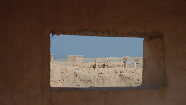 Al Jumail, streets of na abandoned ruined ancient Arab fishing village, North Qatar.
