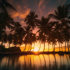 Naklejka na ściany i meble sunset scenery of palm trees on a tropical beach