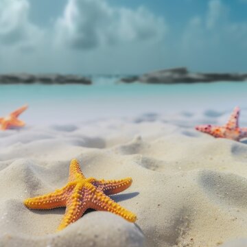 starfish in the sand on a Caribbean beach Generative AI