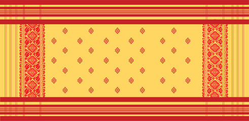 gamosa or gamusa from assam.gamosa textile pattern. gamosa or gamusa is an article of significance for the indigenous people of Assam, India. It is generally a white rectangular piece of cloth  vector - obrazy, fototapety, plakaty