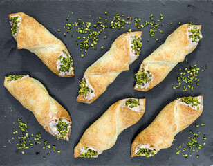 salted cannoli with ricotta and pistachios