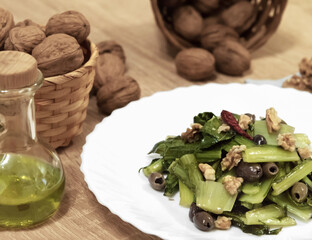 chicory catalogna with walnuts and olives