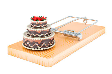 Chocolate Cake inside mousetrap. 3D rendering