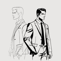 man in suit and tie line art vector illustration. business man illustration.