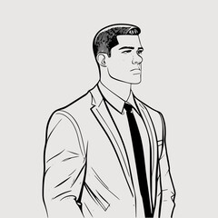 man in suit and tie line art vector illustration. business man illustration.