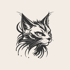 black and white cat head logo illustration. tattoo cat vector illustration.