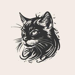 illustration of a black cat tattoo style vector illustration. black and white cat illustration. cute cat.