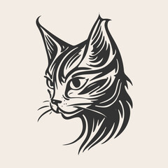 illustration of a black cat tattoo style vector illustration. black and white cat illustration. cute cat.