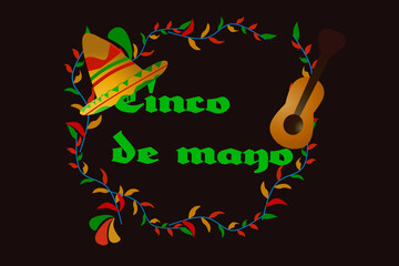 Cinco de Mayo - May 5, federal holiday in Mexico. Fiesta banner and poster design with flags, flowers, decorations. Vector illustration.