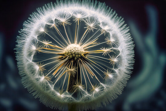 The ethereal and delicate fluff of a dandelion, with intricate patterns and textures on display in shades of white and gray
