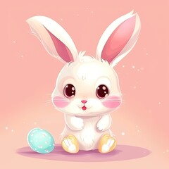 Obraz na płótnie Canvas Adorable Easter Bunny cartoon on a colour pastel background. Generative AI