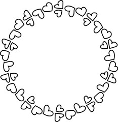 Round frames for decoration. Line heart illustration. Transparent background