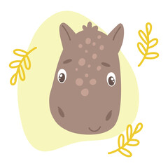 Vector flat illustration portrait of a cute horse. Drawn by hand. Isolated on a white background.