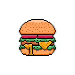 hamburger, burger, cheeseburger, food, sandwich icon Pixel Art Style. Vector Icon Design Pixel Art. Illustration Pixel Art