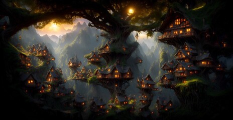 Obraz premium elven houses in the forest