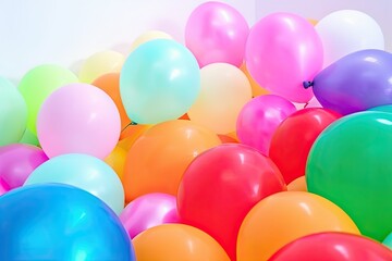 Fototapeta na wymiar Colorful Birthday Balloons in yellow, blue, red, orange, purple, pink. Contemporary Wallpaper