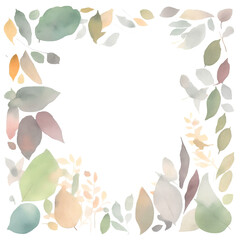 watercolor frame from mix of fresh green leaves frame on white background, top view. generative AI