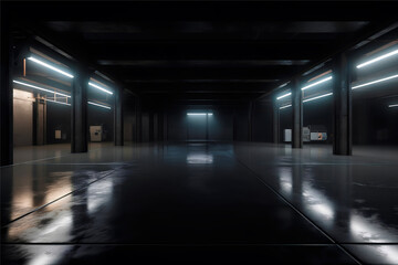 3D concrete warehouse garage hangar environment - obrazy, fototapety, plakaty