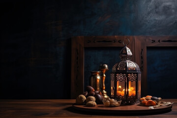 Obraz na płótnie Canvas Vintage decoration lamp on top of a table .Generative Ai