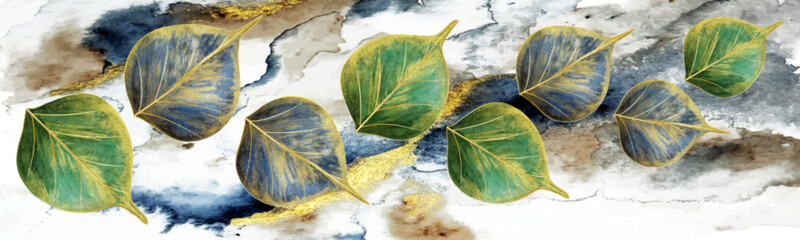 Art wallpaper with leaves. Modern creative design watercolor texture for home decor, banners, and prints. Vector illustration.