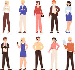 Corporate people in suits, teens business staff. Diversity professional office managers, young adults colleagues group. Flat entrepreneur snugly vector set