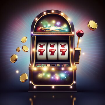 Gold slot machine with 777 winning, generative ai