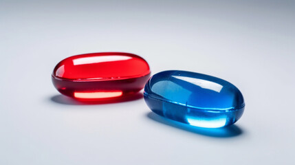 Make Your Choice: Red and Blue Pills on White Background, generated by IA 