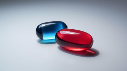 Pharmaceutical Concepts: Red and Blue Pills Close-up , generated by IA 