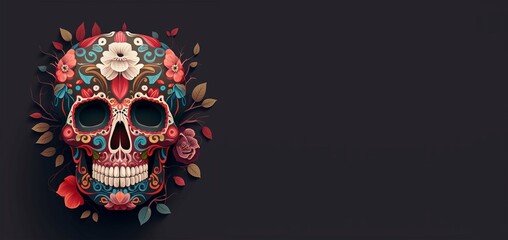 Dia de Los Muertos (Day of the dead), with sugar skull, generative ai