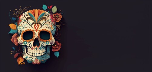 Dia de Los Muertos (Day of the dead), with sugar skull, generative ai