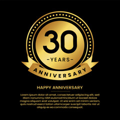 30 years anniversary banner with luxurious golden circles and halftone on a black background and replaceable text speech