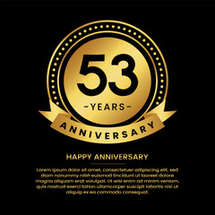 Fototapeta premium 53 years anniversary banner with luxurious golden circles and halftone on a black background and replaceable text speech