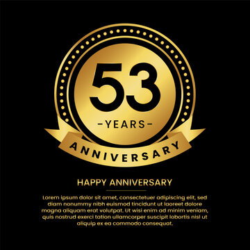 53 years anniversary banner with luxurious golden circles and halftone on a black background and replaceable text speech