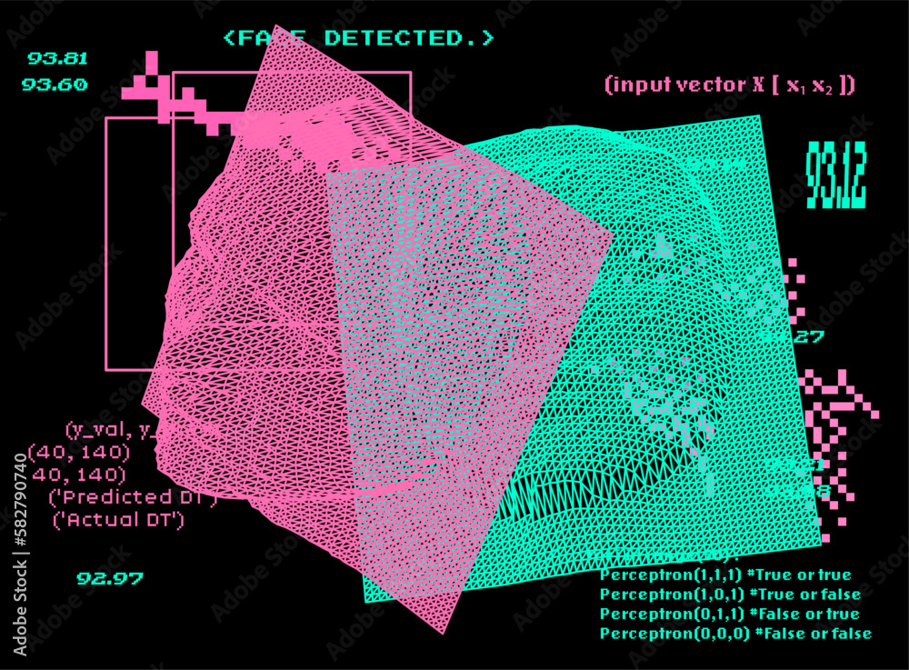 Leinwandbilder collage of 3d faces made of a polygonal mesh. conceptual illustration of artificial intelligence and