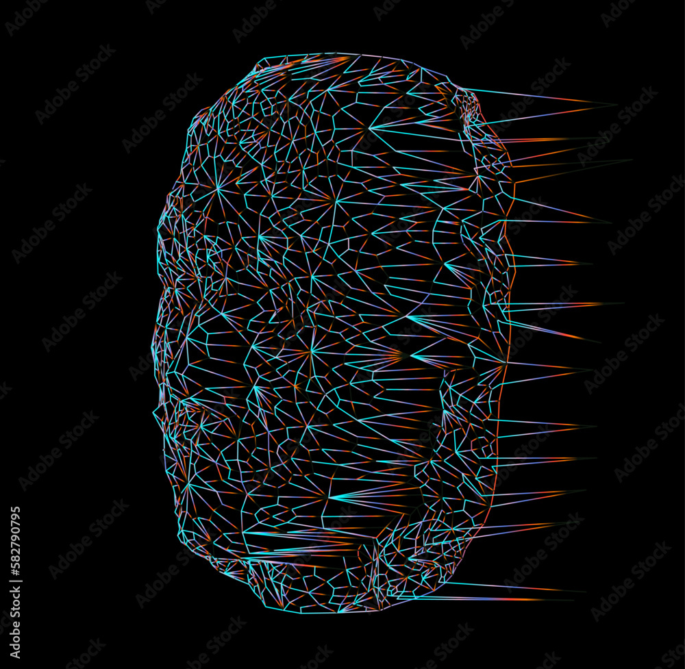 Poster 3d human head made of a polygonal mesh. concept of a facial recognition systems and biometrics.