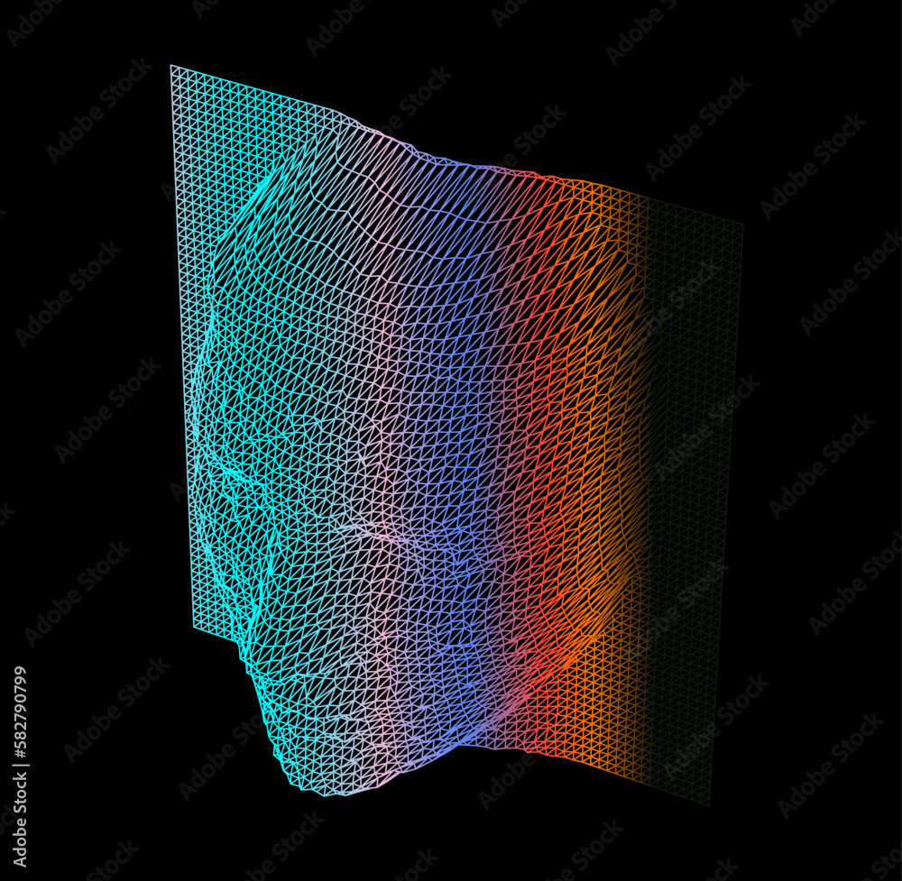 Poster 3d human head made of a polygonal mesh. concept of a facial recognition systems and biometrics.