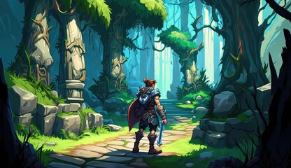 Obraz na płótnie Canvas Illustration of knight in the forest